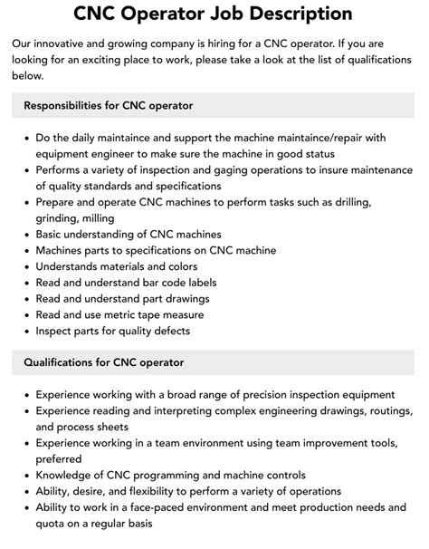 cnc machine job description|cnc setter operator job description.